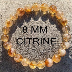 Natural Citrine Stone Bracelet 8mm Yellow Crystal Gemstone Stretch Bracelet